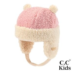 "Mini Threads • C.C Kids Pink Sherpa Ear Flap Hat • Cozy Pom Winter Beanie NWT"